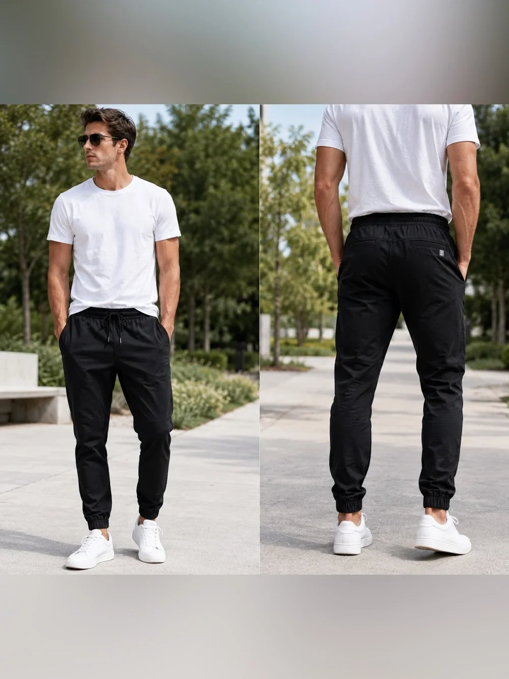 Zara Man Stretch Cotton Pants Black Elastic Waist Drawstring Joggers Medium